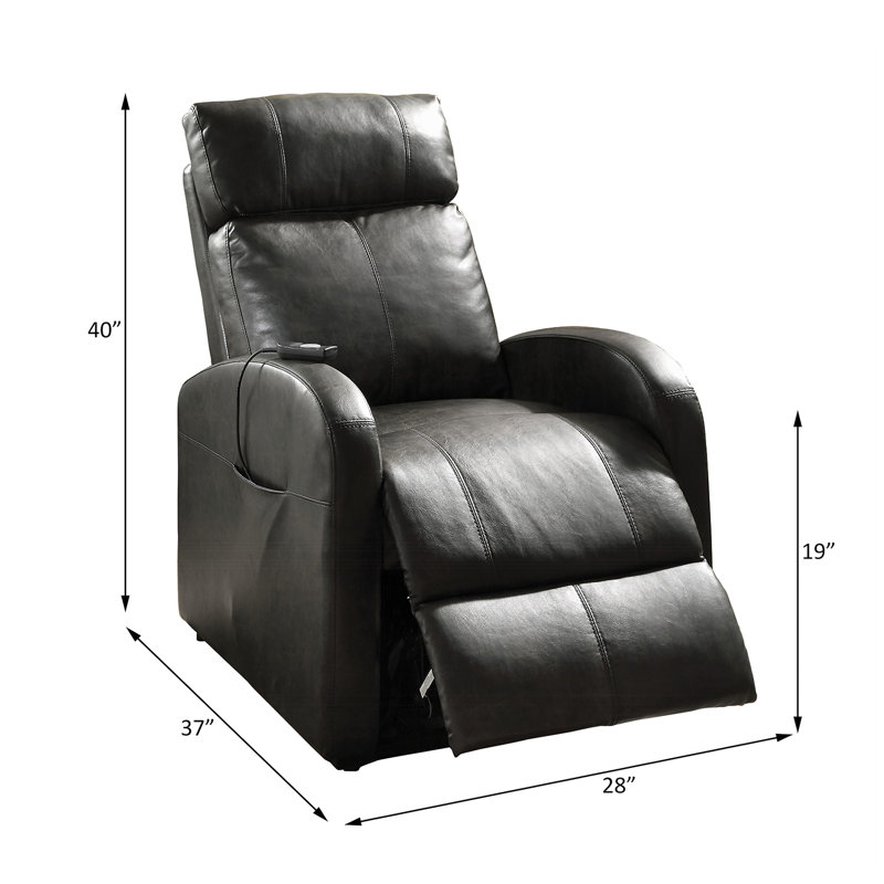 Leatherette Recliner With Power, Dark Gray Faux Leather