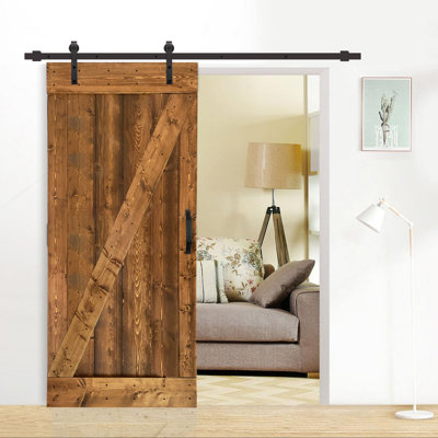 84'' Solid Wood Paneled Painted without Installation Hardware Kit Barn Door