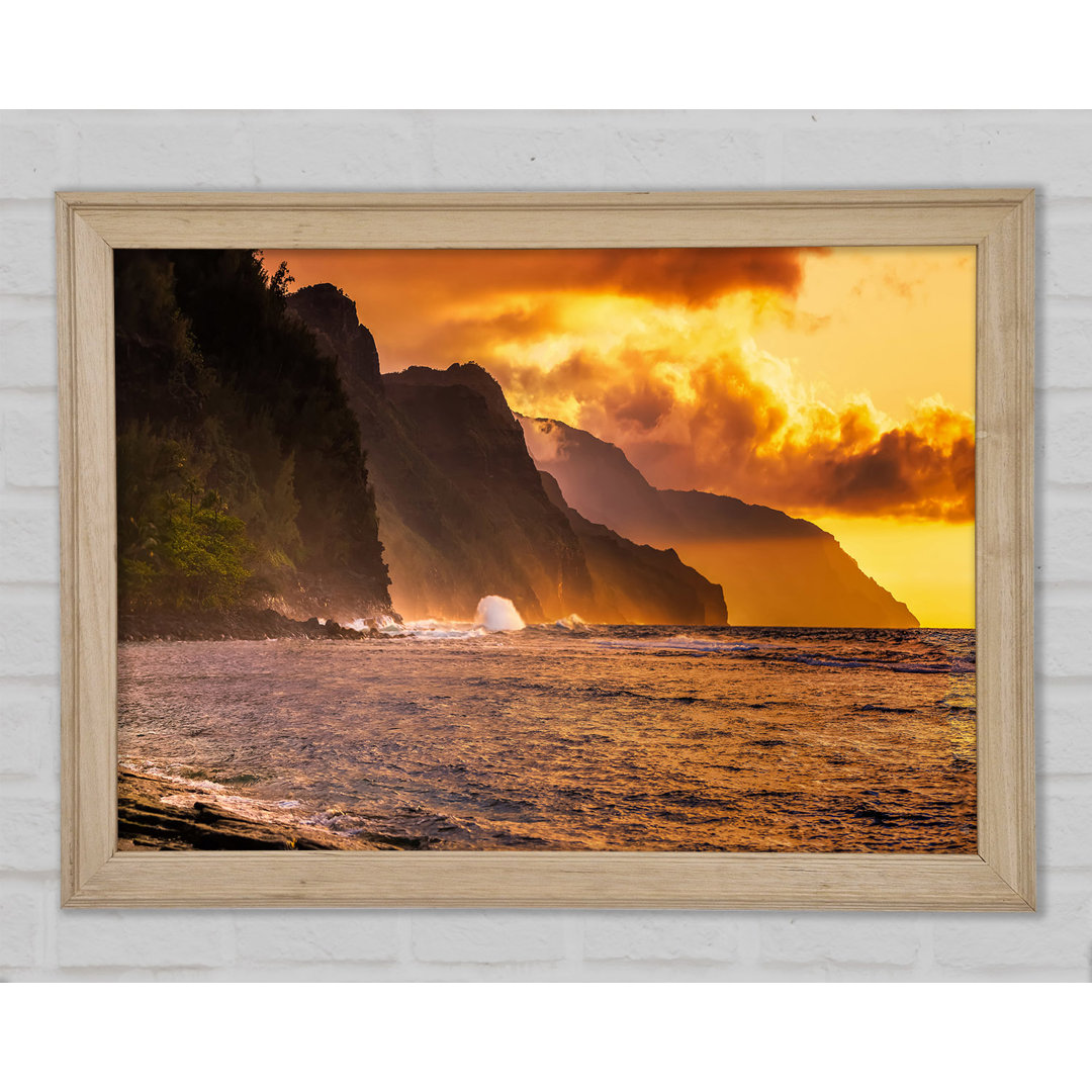 Cliff Sunset Crashing Ocean Gerahmter Druck