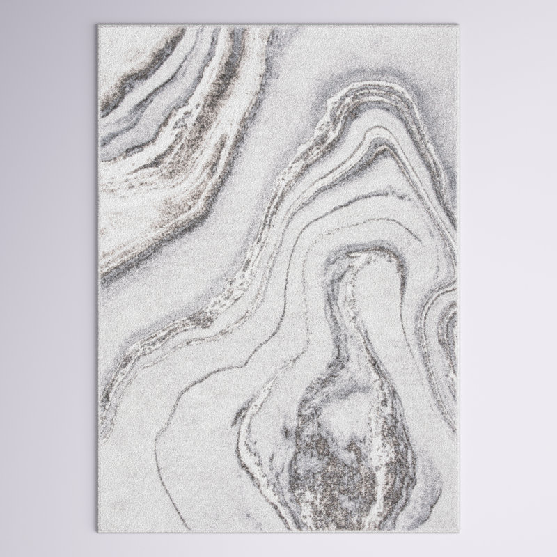 Arva Abstract Gray / Ivory Area Rug, Rectangle 4'5" x 6'5"