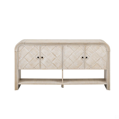 Console Table With Woven Wood Slats And Solid Wood Veneer by Dovecove