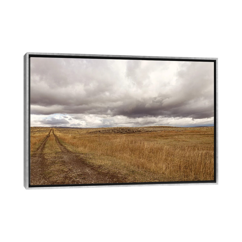 Storm Clouds Over Montana Prairie, Silver Floater Framed Canvas, No Mat, 32" H x 48" W x 1.5" D