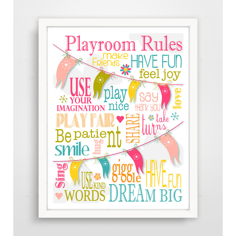 «Playroom Rules», impression sur papier rose, H 14 po x l 11 po