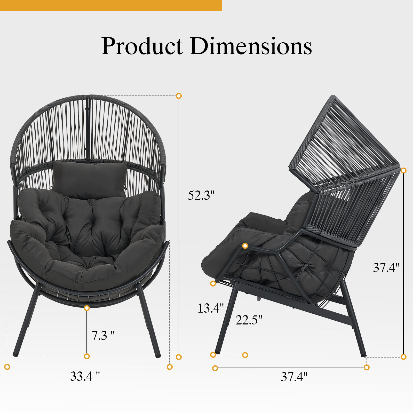 Reclining Patio Lounge Chair, Gray, Gray