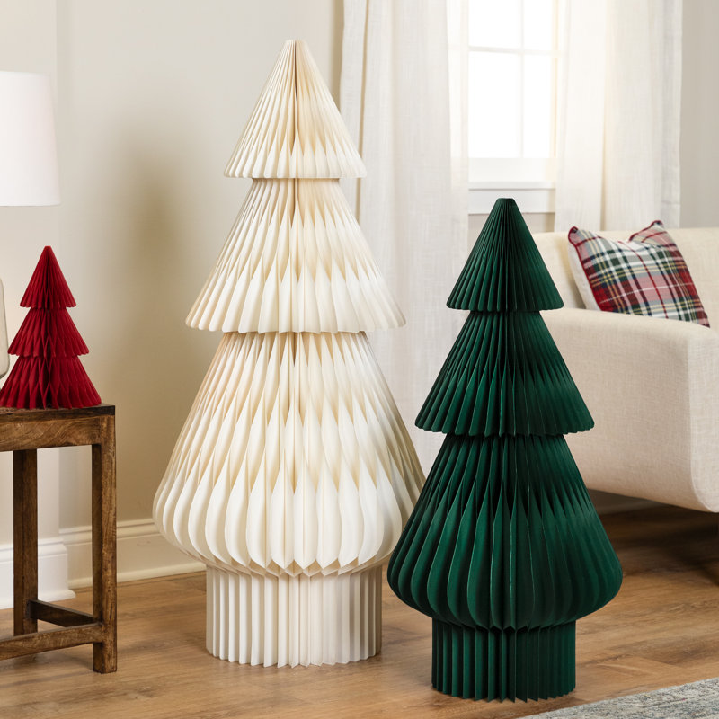 Arbre de Noël en papier pliable accordéon nid d'abeille - 3 pi - Crème, Vert