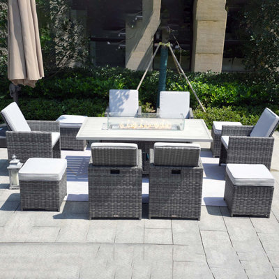 Rectangular 10 - Person 70.87'' Long Fire Pit Table Dining Set With Cushions