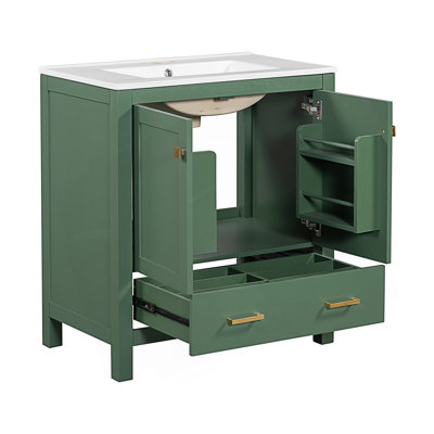 Ensemble de meuble-lavabo avec lavabos doubles (séparés), lavabos doubles en céramique, tablette de rangement et tiroirs séparés (miroir non inclus)