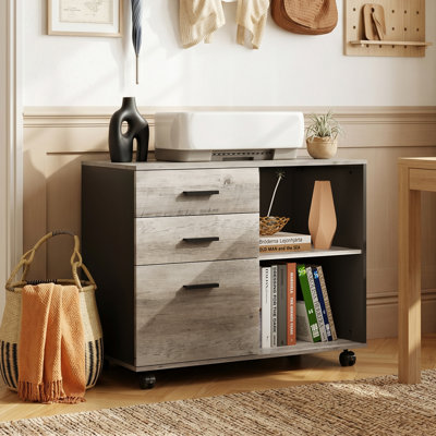 Cambrie 31.5" Wide 3 Drawer Wood File Cabinet, Mobile Filing Cabinet with Shelves, Lateral File Cabinet With Changeable Shelves For Home Office