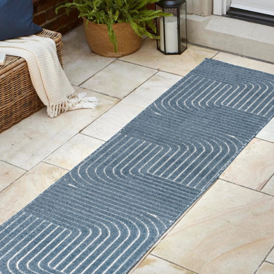 Tapis intérieur / extérieur bleu foncé / crème Alecxia
