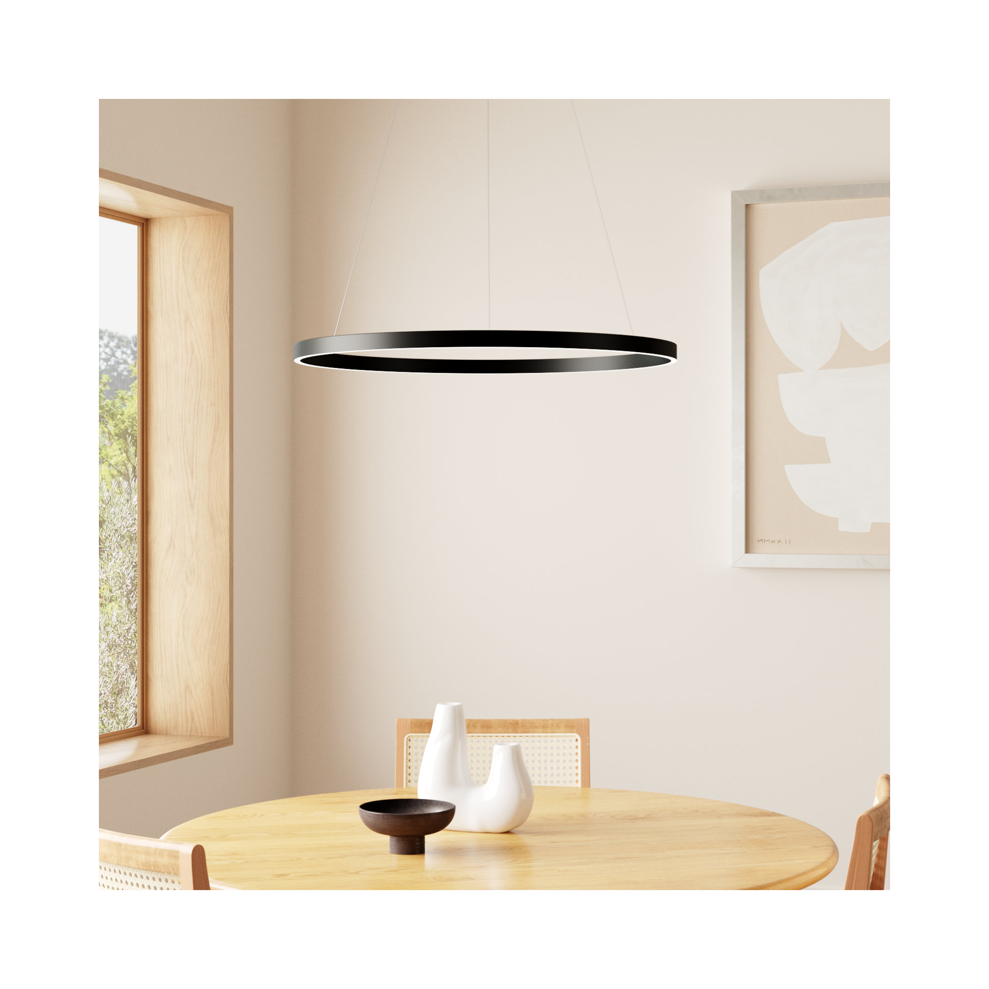 Mills Single Light Dimmable LED Pendant, 1.25" H x 31.5" W x 31.5" D, Black