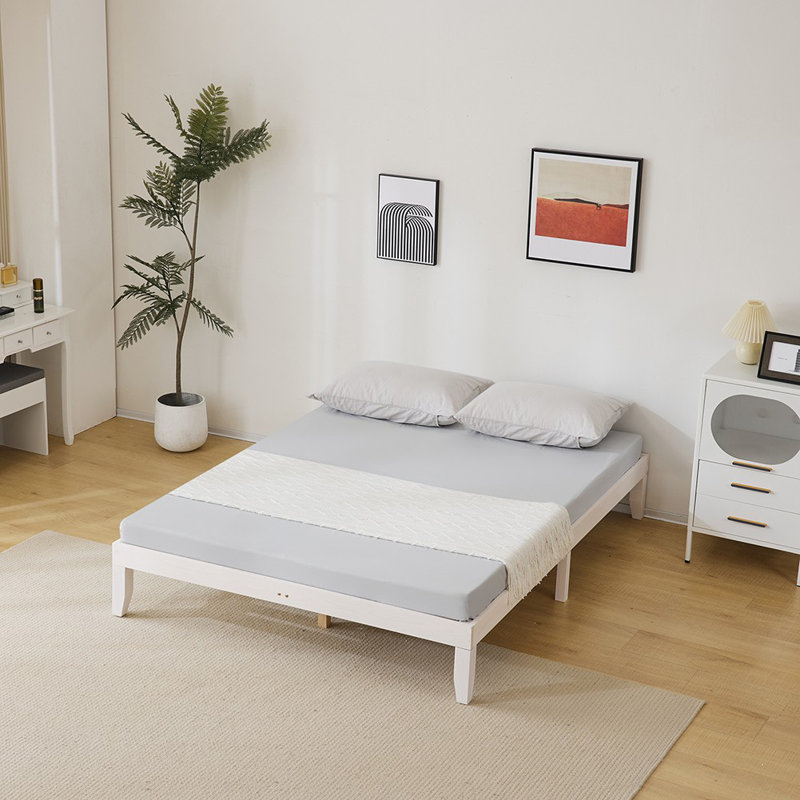 Basic Wooden Bed Frame, White, Queen