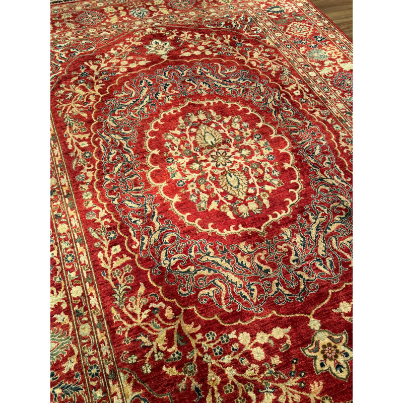 Tapis en laine et coton rouge noué à la main Original