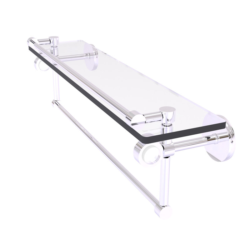 Margolis Glass Bracket Shelf with Towel Bar, Polished Chrome, 6.7" H x 22" W x 5.8" D