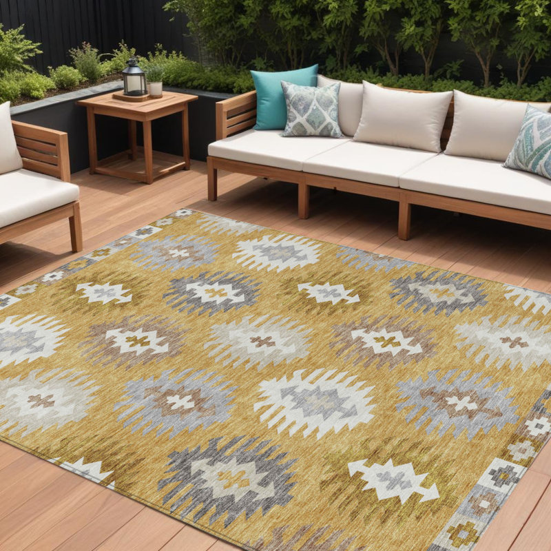 Tapis intérieur lavable extérieur 8 pi x 10 pi doré Southwestern