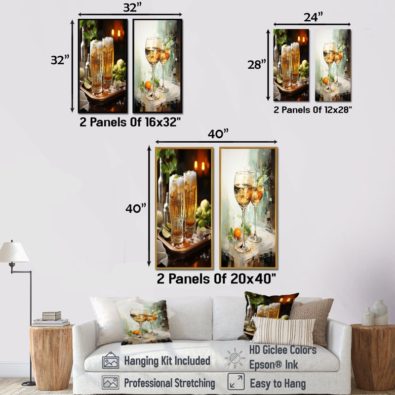 Sudsy Abstraction Beer - ensemble d'art mural sur toile 2 pièces, Toile tendue, H 32 po x l 33 po