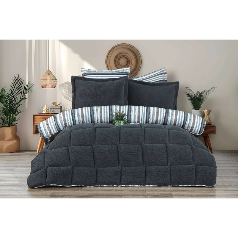 Ensemble de literie 4 pièces pour lit simple et double Sherpa, Édredon grand et 3 pièces supplémentaires, Cappuccino