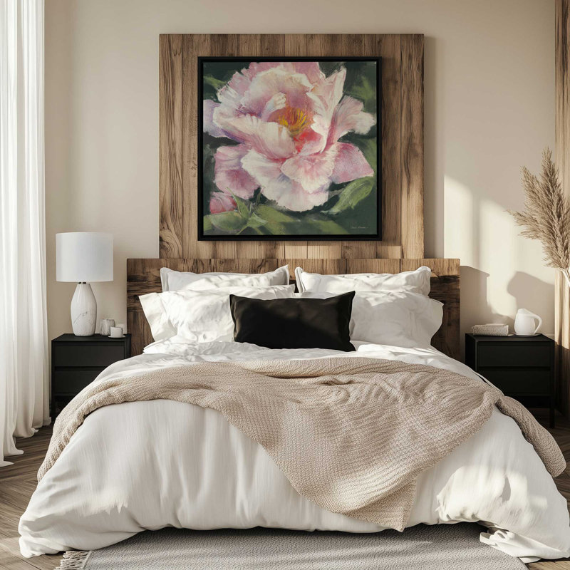 «Peony II» par Carol Rowan, reproduction d'art sur toile, H 36 po x l 36 po, Cadre flottant, Argent argent
