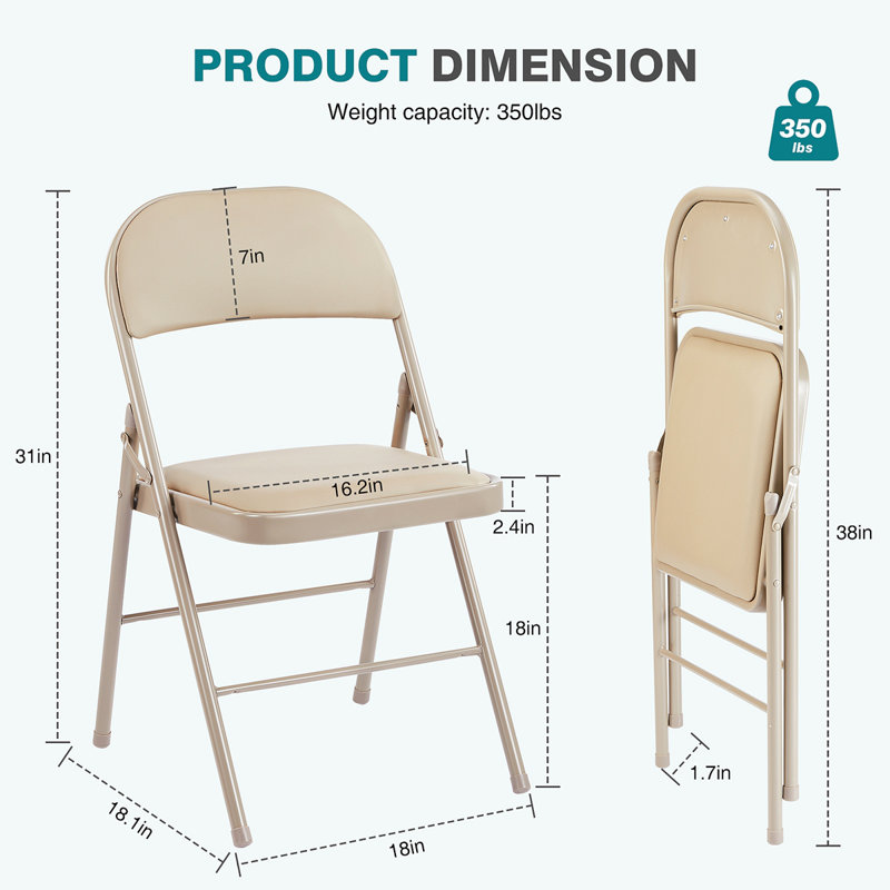 Ensemble de 2 chaises pliantes, chaises pliantes rembourrées en cuir, chaises pliantes robustes en métal