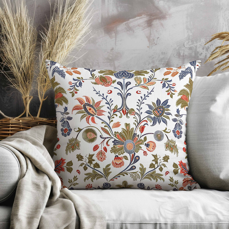 Coussin en suède Jewel, White/Green/Orange, Carré 16 po
