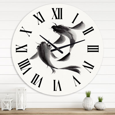Horloge murale monochrome poisson rétro II