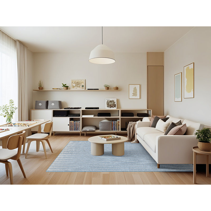 Tapis rayé bleu Felina, Rectangle 7 pi x 9 pi