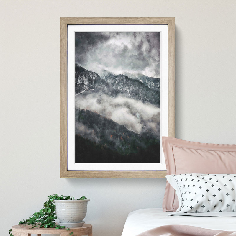 Mountain Peak View in Italy - Picture Frame Painting Print, 33cm H x 24cm W x 2cm D, Oak Framed