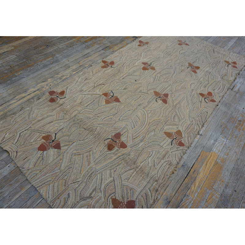 Antique American Hooked Hallway Runner Wool Ivory Rug