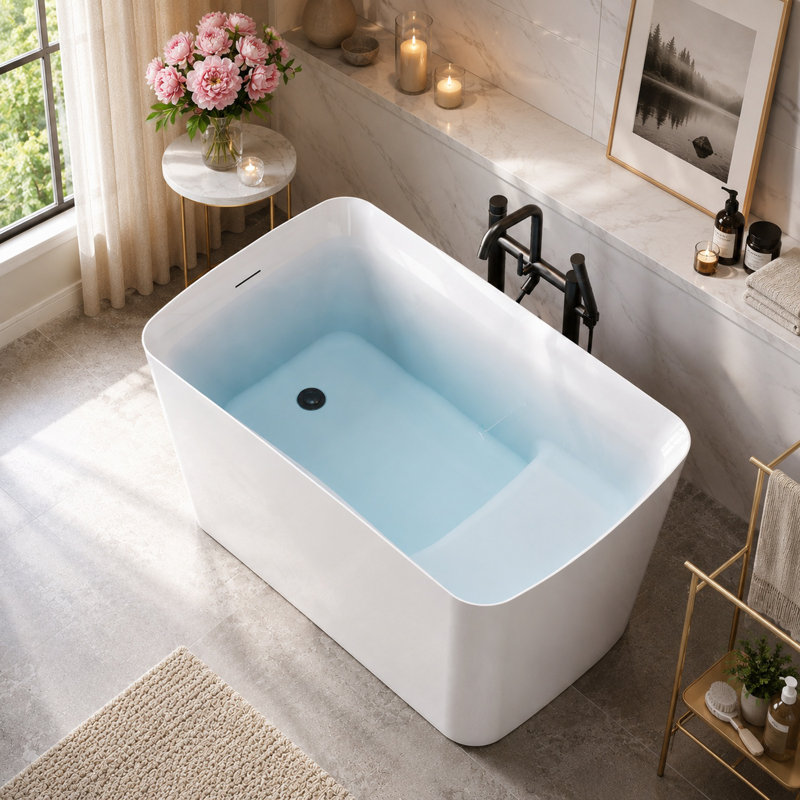 Selene 47'' x 27'' Freestanding Soaking Acrylic Bathtub with Side Drain, Matte Black