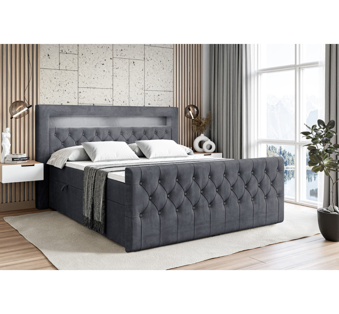 Boxspringbett mit H3 Bonell-Federkernmatratze, Topper und Bettkasten