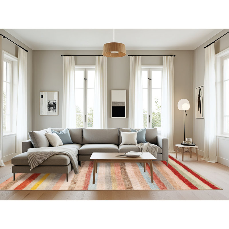 Tapis de zone rouge/vert contemporaine, Rectangle 8 pi x 10 pi