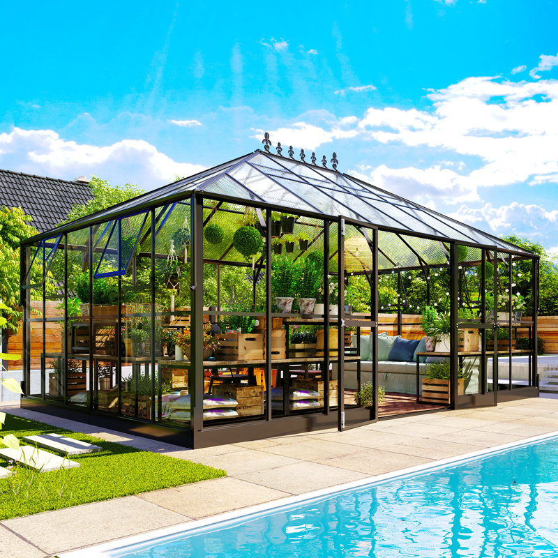  Grower’s Haven Polycarbonate Greenhouse with Clear Panels- 6 FT Wall Height Outdoor Aluminum Greenhouses with 2 Vents, Double Doors with Hook, Walk-in Greenhouse for Backyard Garden