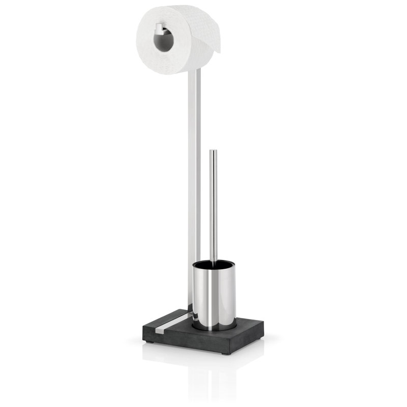 Menoto 25" H Free Standing Toilet Brush Set, Polished Stainless Steel