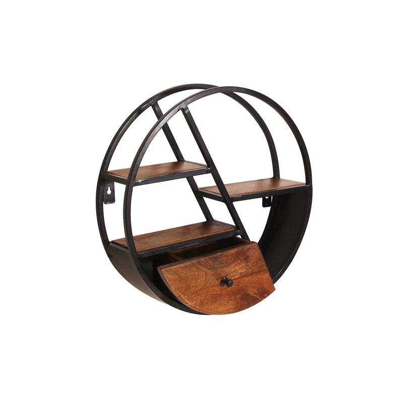 D 3 Piece Circle Mango Solid Wood Accent Shelf with Drawer