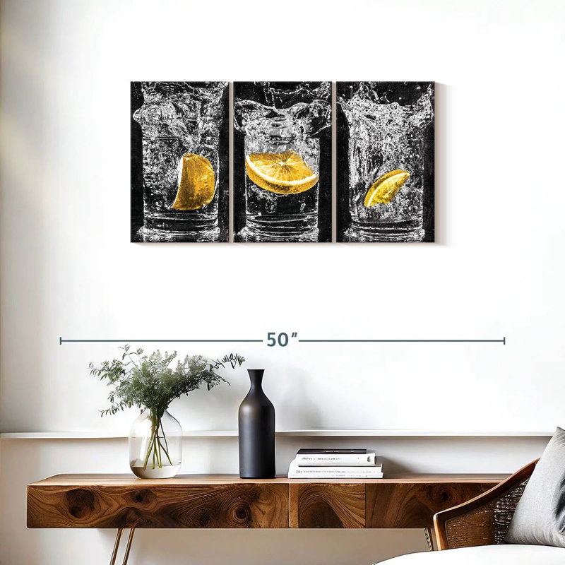 Ensemble de 3 impressions sur toile Lemon Water Pop, H 18 po x l 38 po x P 1,25 po