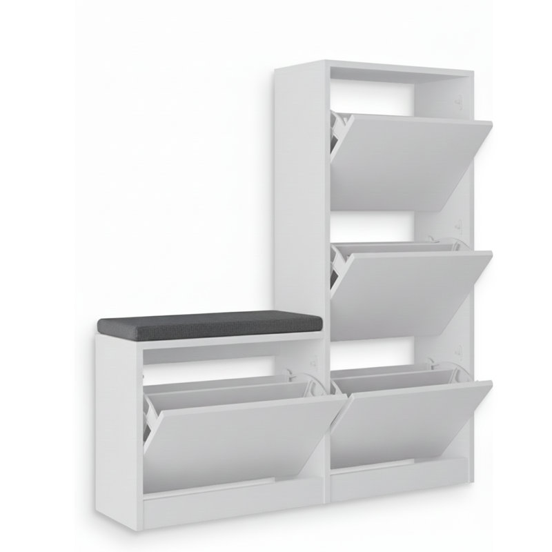 Sleek White Shoe Cabinet, 105 x 120 x 25 cm, 100% Melamine Coated Particle Board, Thickness: 0 cm, Modern Style for Organized Entryway, Storage Solution for Shoes & Accessories