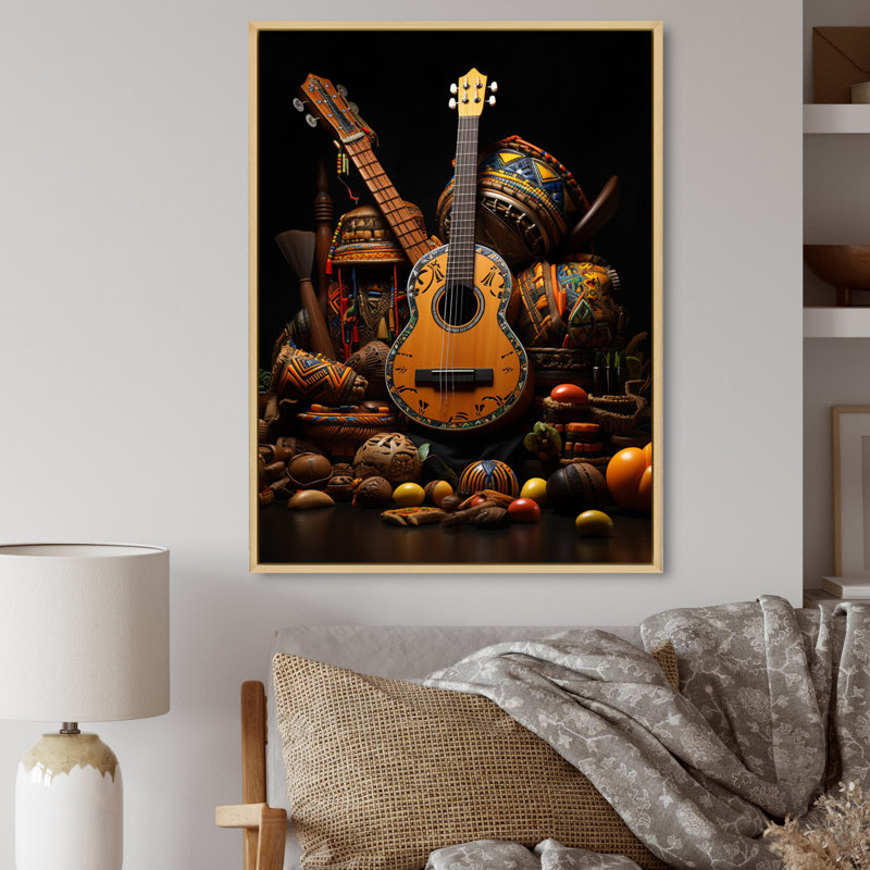 Lamis " African Melodies I ", 44" H x 34" W x 1.5" D, Natural Floater Frame