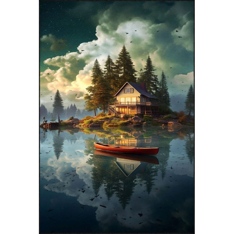 Woven Floor Carpet With Lake, Mountain And Landscape Patterns, Runner 2'6" x 9'11"