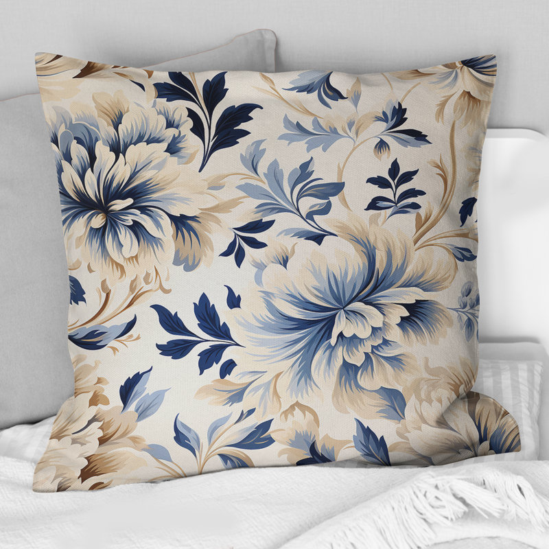 Coussin décoratif en polyester Petal Symphony Blue Damask Harmony, H 18 po x l 18 po