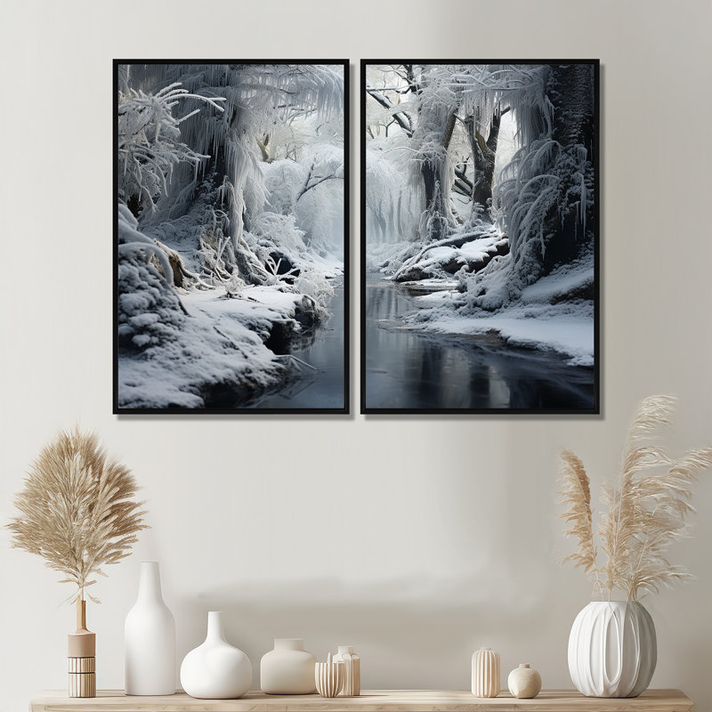 Winter Silent Woods I - Art mural traditionnel 2 panneaux, Black, 36" H x 48" W, Impression encadrée flottante