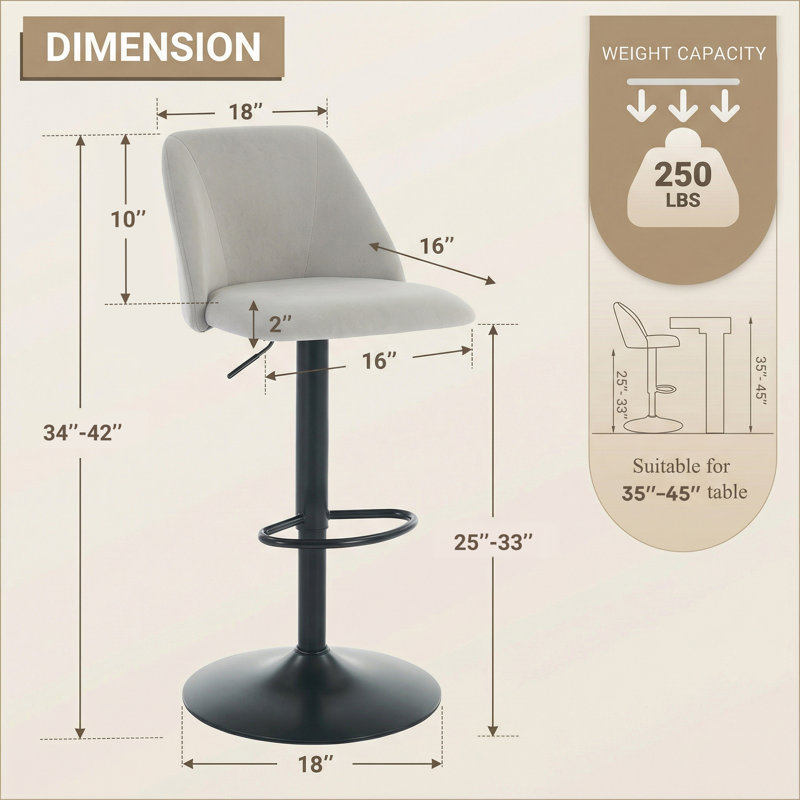 New upgraded backrest Swivel Upholstered Adjustable Height Counter & Bar Stool With Footrest, Gray