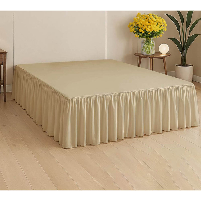 Full Size Ruffled Bed Skirt: 15-Inch Drop, Beige