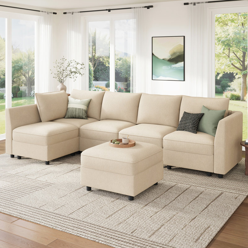 Canapé-lit modulaire en L Tremee, Polyester beige