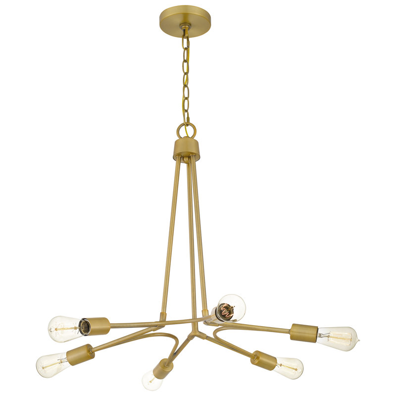 Lustre spoutnik classique à 6 lumières, Laiton vieilli