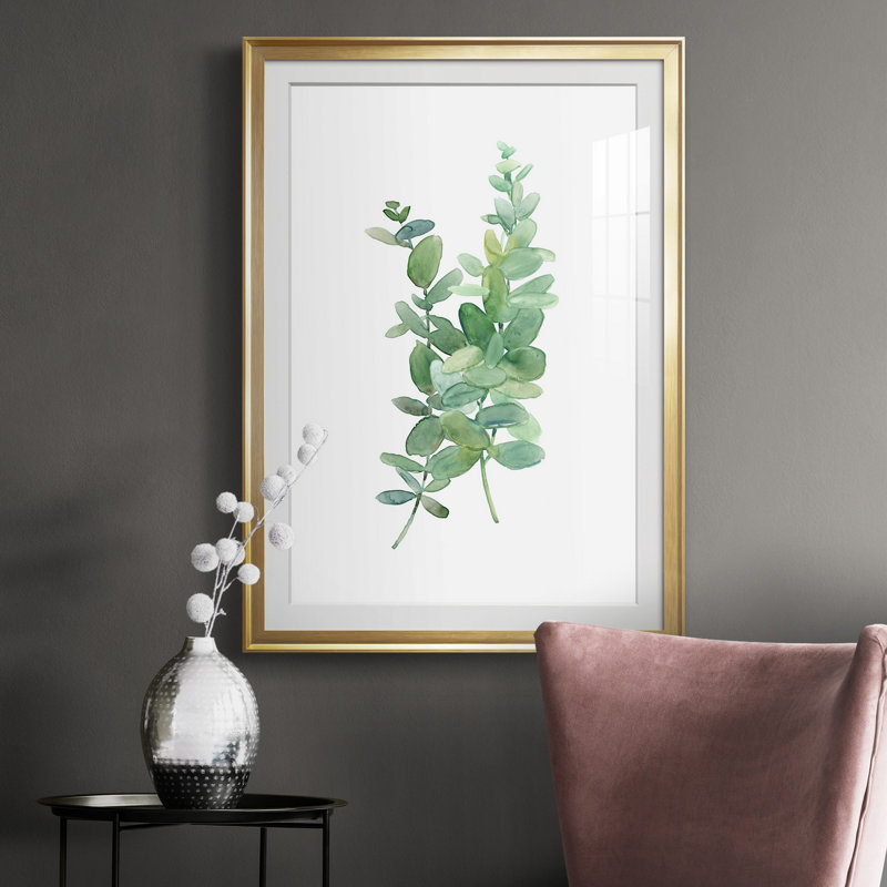 Eucalyptus I - Peinture sur toile encadrée, H 36,5 po x l 26,5 po x P 1 po, Or