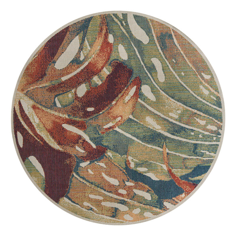 Tinesford Abstract Indoor / Outdoor Rug, Round 7'10"