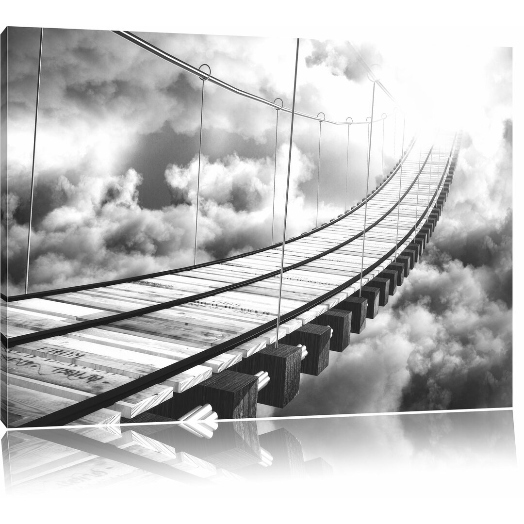 Leinwandbild „Hölzerne Brücke in den Wolken“, Fotodruck