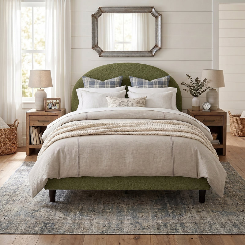 Upholstered Bed Frame, Green, Queen