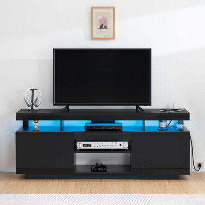 Meuble télé Giess pour téléviseur de 70 po ou moins, centre de divertissement de jeu avec prises et lumières DEL