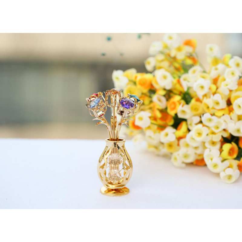 Bouquet de fleurs et sculpture vase, Or