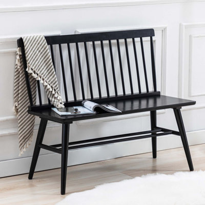 Siège de jardin moderne en bois d'hévéa de couleur unie de 41 po avec coussin de protection Yatts